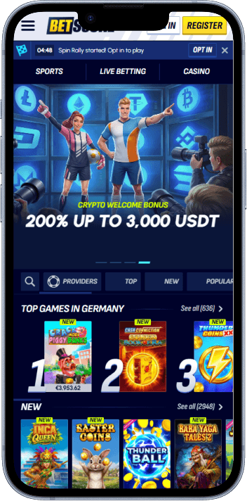 BetScore lobby - 5,000+ slots and live tables